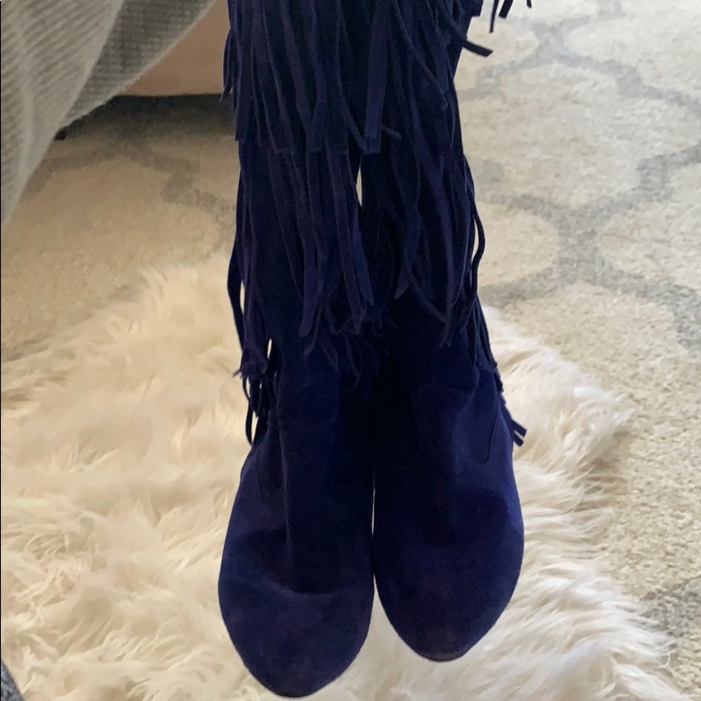Sam Edelman Electric Blue Suede Fringe Boots